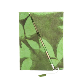 Moyen Carnet Lokta Fleurs - Fermeture Stick Bambou - Vert