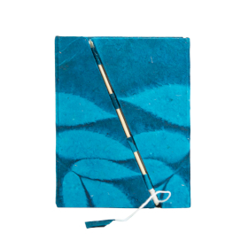 Moyen Carnet Lokta Fleurs -  Fermeture Bâton Bambou - Bleu Nuit