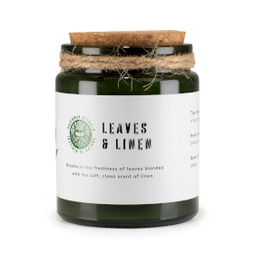 Bougie en cire de soja à mèche bois – Feuilles & Lin