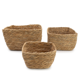 Paniers Carrés en Jonc de Mer – Naturel – Set de 3