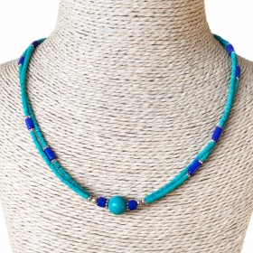 Collier Népalais Extra Fin - 2 Rangées - Pendentif Lapis Bleu