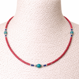 Collier Népalais Pierre Extra-Fine - Corail Rose & Perles Turquoise