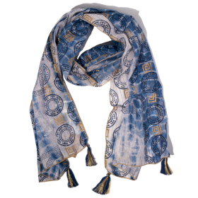 Nomad Sari – Foulard d’été 180x50 cm – Marbella  – Bleu Bord doré