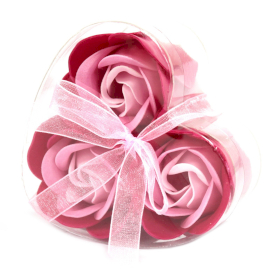 6x Boîtes de 3 Roses de Savon Boite Coeur - Rose
