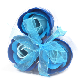 6x Boîtes de 3 Roses de Savon Boîte Coeur - Bleue