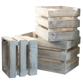 Lot de 3 Caisses en Bois - Blanchi