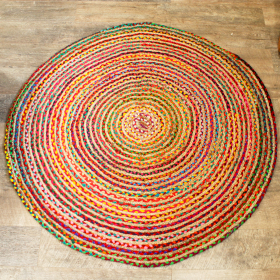 Tapis Rond Jute et Coton Recyclé - Multi 150 cm