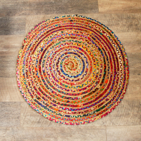 Tapis Rond Jute et Coton Recyclé - Multi 90 cm