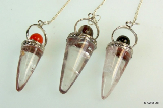 3x Pendules Cone Cristal de roche  & Anneau argenté