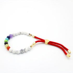 Bracelet en Gemme plaqué argent 925 - Cordon Rouge Royal - Howlite Blanche