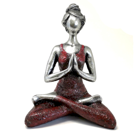 Figurine Yoga Femme -  Bordeaux & Argent 24cm