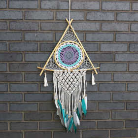 Attrape-Rêve Protection - Gde Pyramide Macramé Turquoise