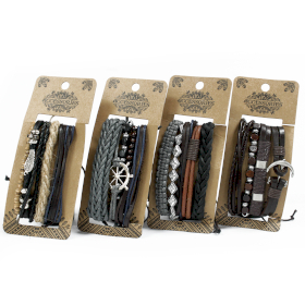 8x Set de Bracelet pour Homme - Metal & Cuir (assortis)