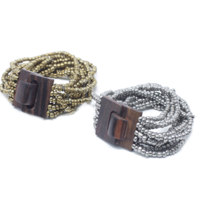 12x Fermoir en bois pour Bracelet Jonc Multi-Perles - Asst Or/Bronze