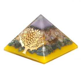 Grande Pyramide d\'Orgonite 70cm - Arbre (base dorée)