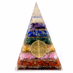 Pyramide Orgonite - Sept Chakra Fleur de Vie - 70 mm
