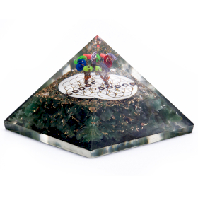 Pyramide Orgonite - Aventurine Verte et Fleur de Vie - 70mm