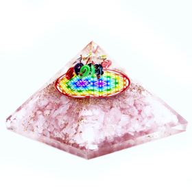 Pyramide Orgonite - Fleur de Vie Arc-en-Ciel Quartz Rose - 70 mm