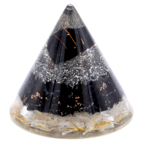 Cône Orgonite - Sélénite et Tourmaline Noire Cuivrée - 90 mm