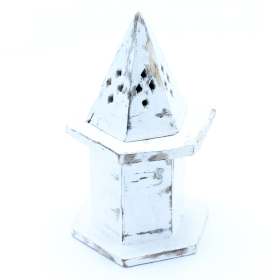 4x Porte-Encens Délavé Blanc - Pyramide Mini Maison
