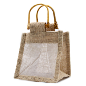 10x Sachets en Jute et Coton - 1 Fenêtre - Naturel