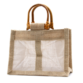 10x Sachets en Jute et Coton - 2 Fenêtres - Naturel