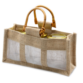 10x Sachets en Jute et Coton - 3 Fenêtres - Naturel