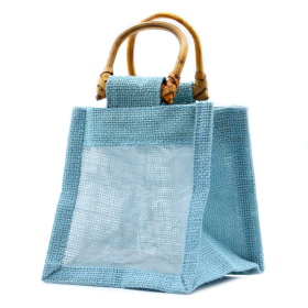 10x Sachets en Jute et Coton - 1 Fenêtre - Bleu Clair