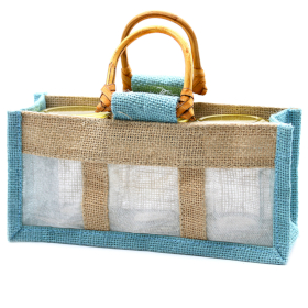 10x Sachets en Jute et Coton - 3 Fenêtres - Bleu Clair