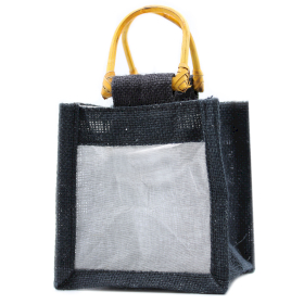 10x Sachets en Jute et Coton - 1 Fenêtre - Noir