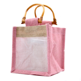 10x Sachets en Jute et Coton - 1 Fenêtre - Rose & Naturel