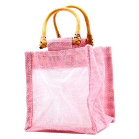 10x Sachets en Jute et Coton - 1 Fenêtre - Rose