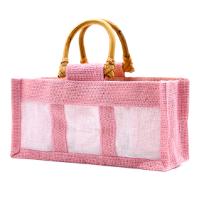 10x Sachets en Jute et Coton - 3 Fenêtres - Rose