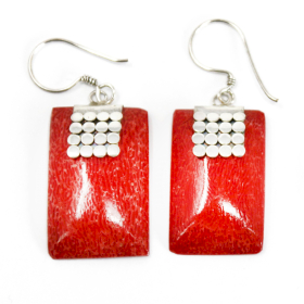 Boucle d\'oreille argent 925Imitation corail - Rectagulaire