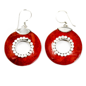 Boucle d\'oreille argent 925Imitation corail - Donut