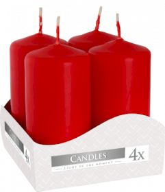 3x Set de 4 Bougies Pilier 40x80mm - Rouge