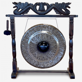 Grand Gong de Méditation à Motif avec Support Antique Marron - 80cm - Noir