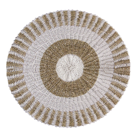 Tapis Rond en Jonc de Mer - Blanc & Tan - Soleil - 1m