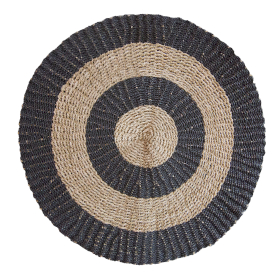 Tapis Rond en Jonc de Mer - Noir & Tan - Cercles - 1m