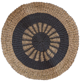 Tapis Rond en Jonc de Mer - Noir & Tan - Soleil Intérieur - 1m