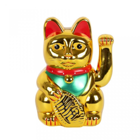 Chat Chinois Doré de Bonne Fortune - 15cm