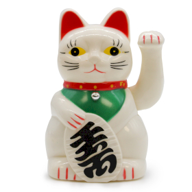 Chat Chinois Blanc de Bonne Fortune - 15cm