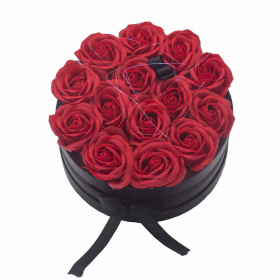 Bouquet cadeau de fleurs de savon - 14 roses rouges - Rond
