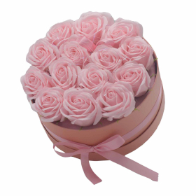 Bouquet cadeau de fleurs de savon - 14 roses roses - Rond