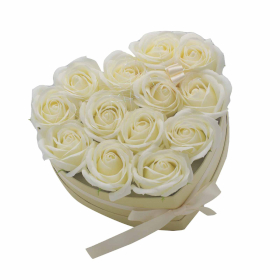 Coffret Cadeau de Fleurs de Savon - 13 Roses Crème - Coeur