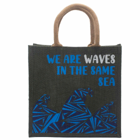 3x Sacs en Jute Imprimé - We are Waves - Gris, Bleu et Naturel