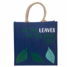 3x Sacs en Jute Imprimé - We are Leaves - Jaune, Bleu et Naturel