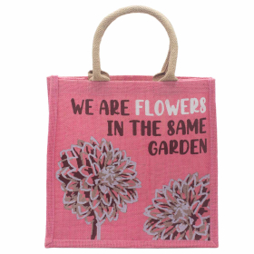 3x Sacs en Jute Imprimé - We are Flowers - Olive, Rose et Naturel