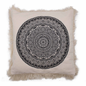 4x Housse de Coussin Mandala Traditionnel - 60x60cm - Noir