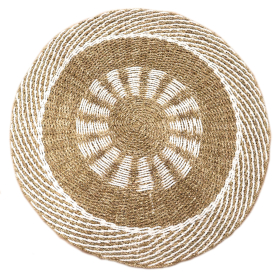 Tapis Rond en Jonc de Mer - Blanc et Brun - Soleil Intérieur - 1m